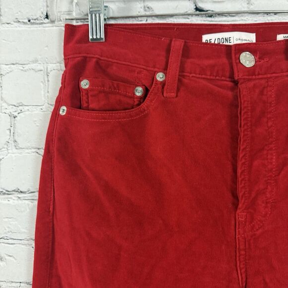 Re/Done Original Women 26 Red Velvet High Rise Ankle Crop Jeans Pants Button Fly - Picture 8 of 16